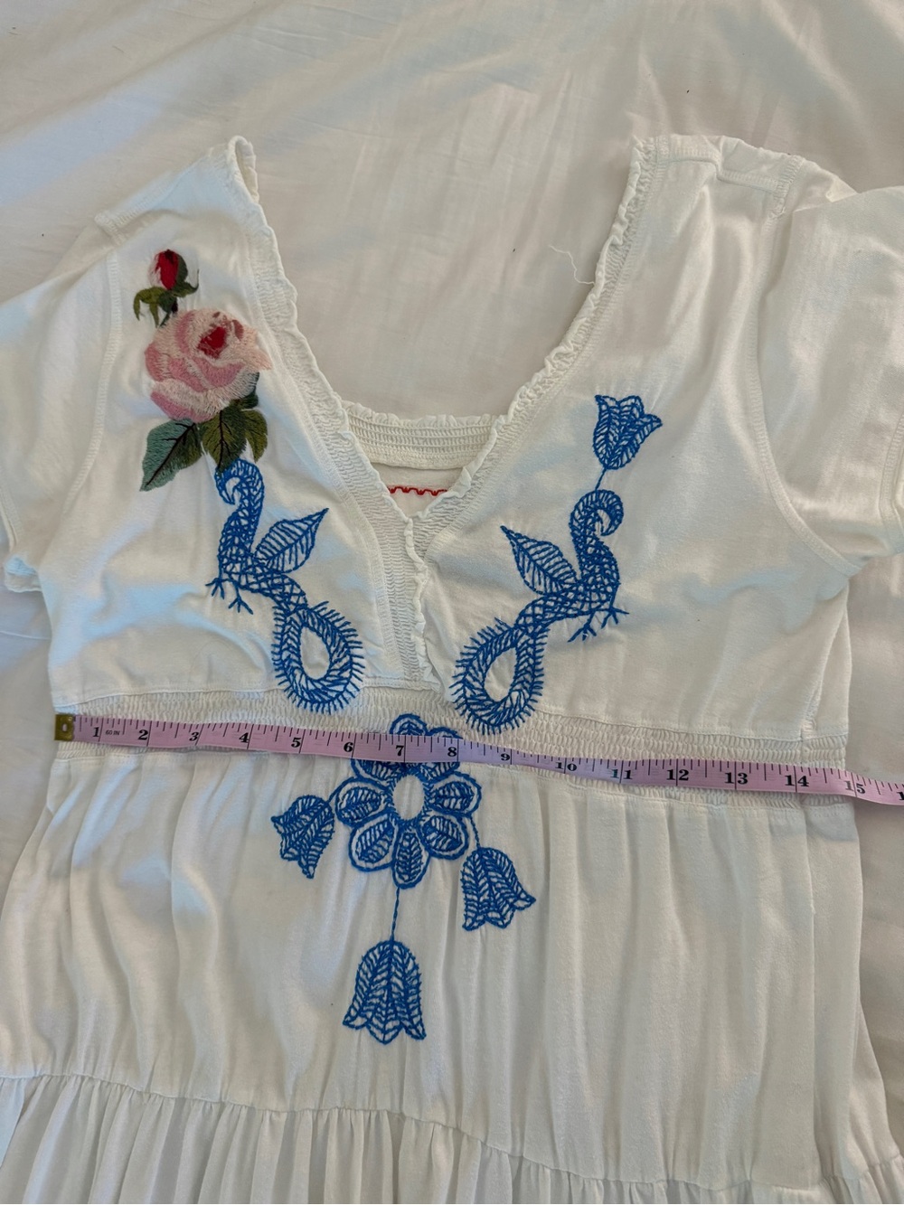 Johnny Was White Midi Dress with Blue Embroidery & Pink Floral - Picture 8 of 12